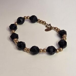 Vintage Y2K Elegant Sleek Going Out Black and Gold Acrylic Beaded Bracelet